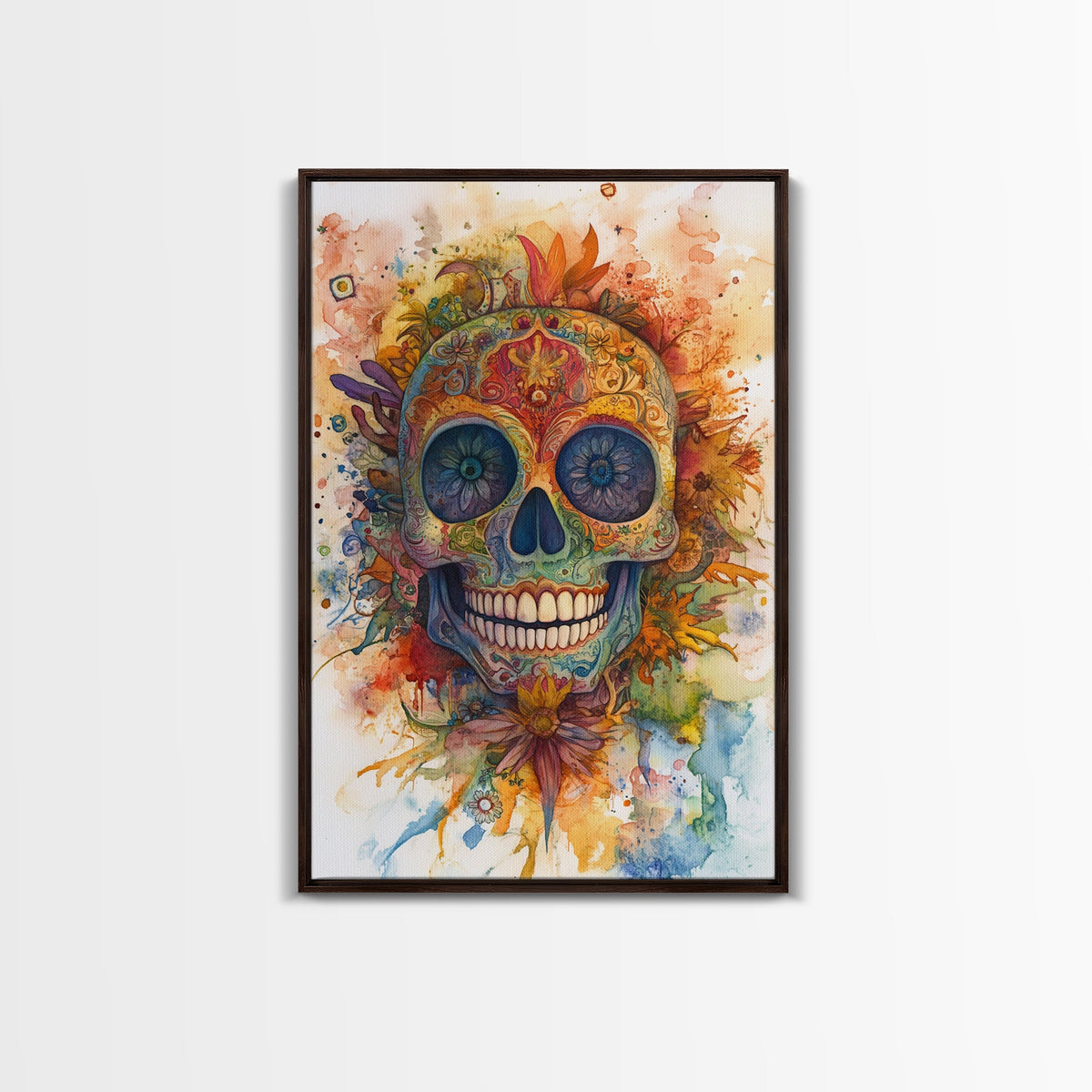 Sugar Skull Painting - Day of The Dead Framed Canvas