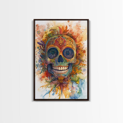 Sugar Skull Painting - Day of The Dead Framed Canvas