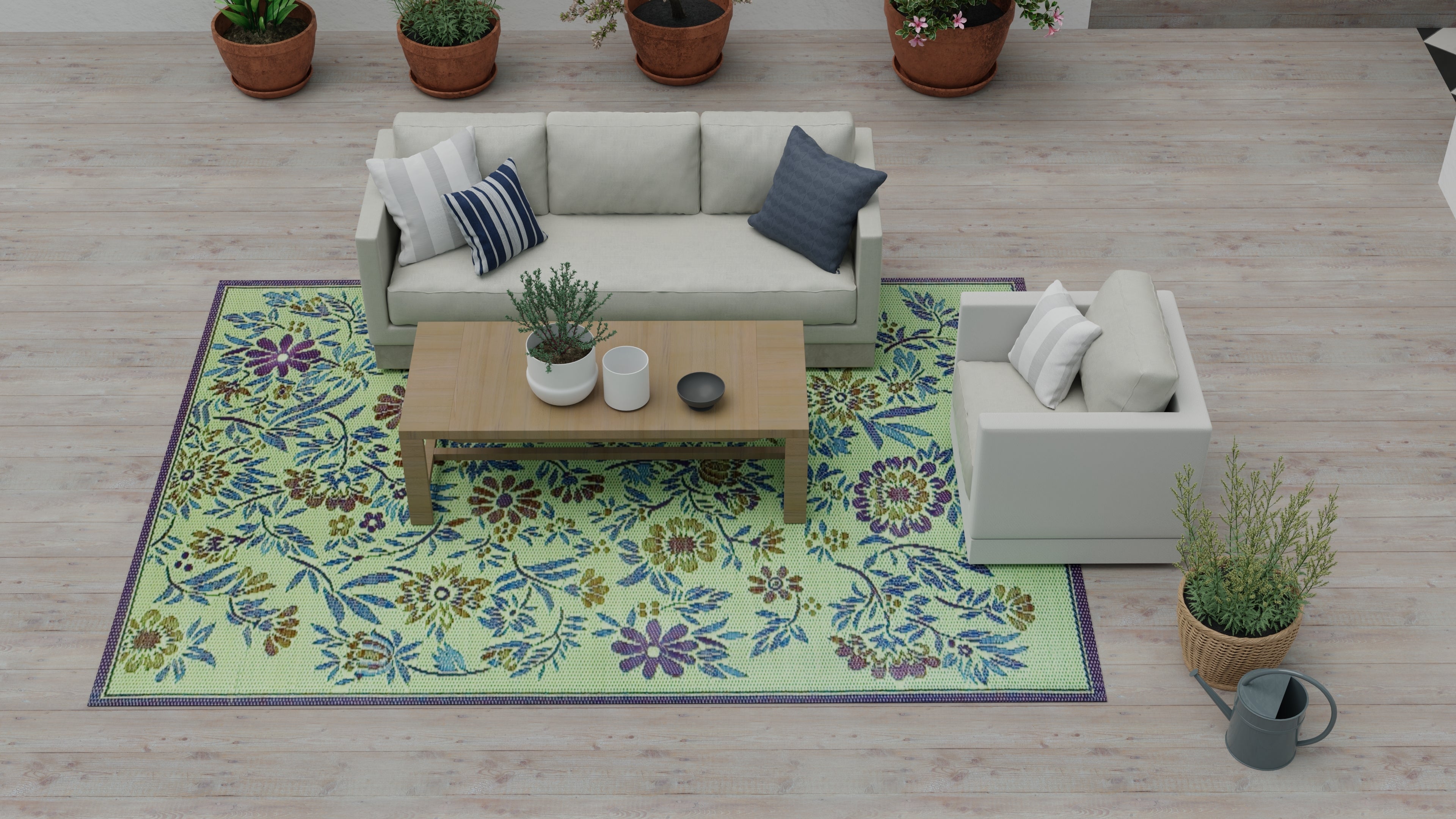 Wildflowers Green/Eggplant Reversible Outdoor Mat