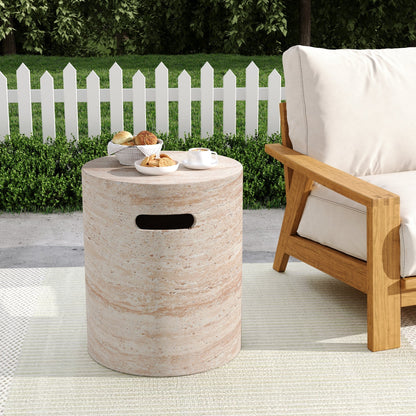Indoor/Outdoor Concrete Side Table with Travertine Finish