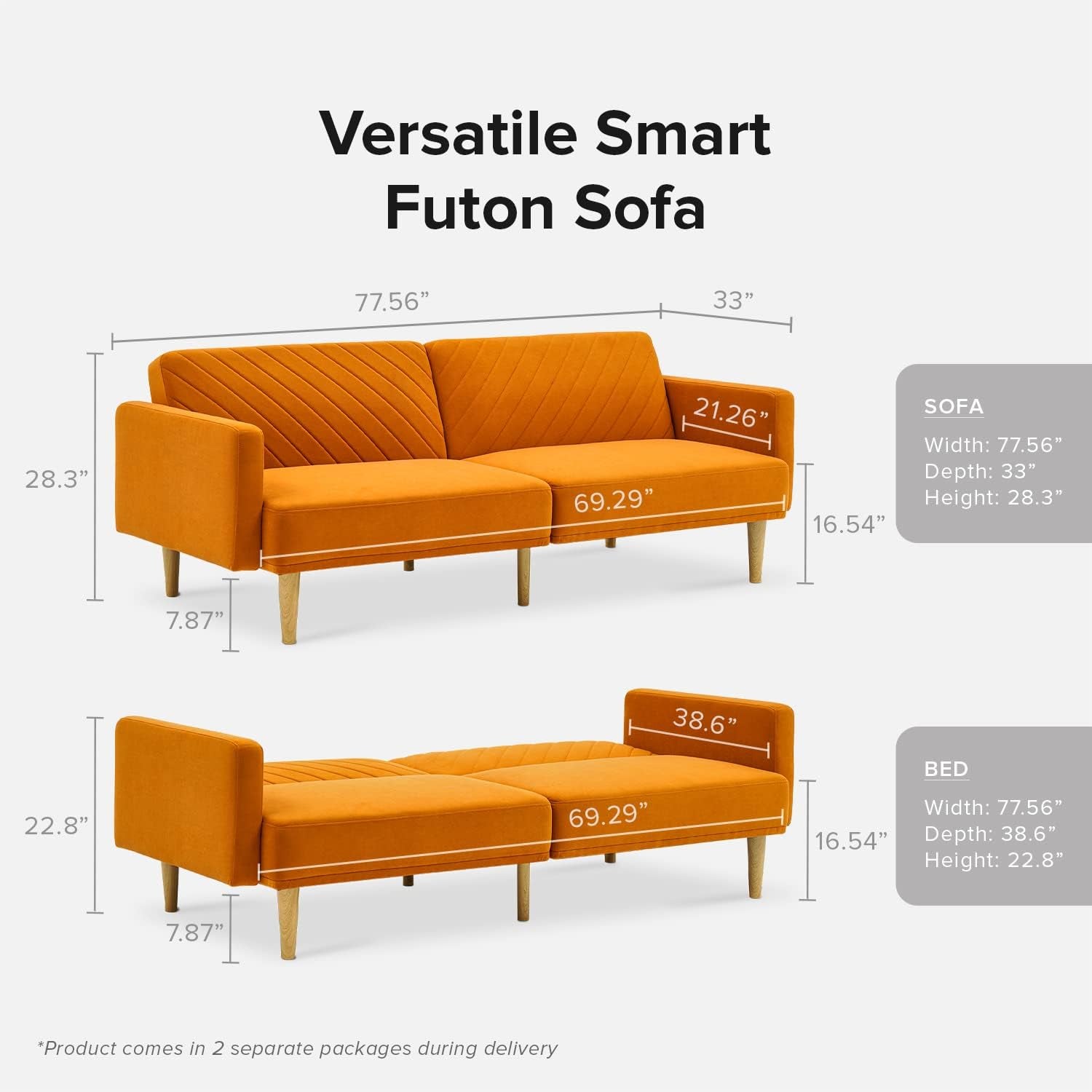Chloe Futon Sofa Bed in Tangerine