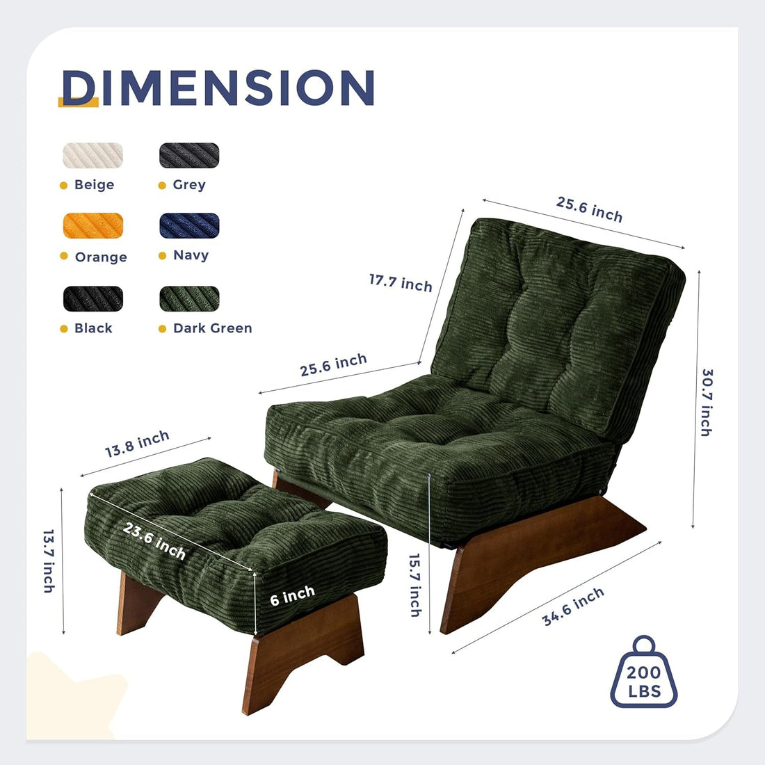 Adjustable Accent Chair With Ottoman in Green