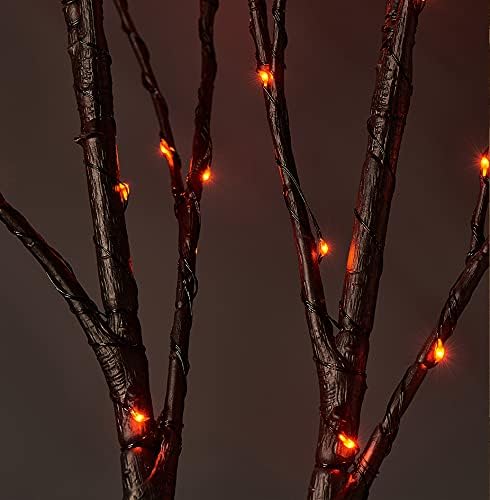 Orange LED Black Twig Branches with Fairy Lights for Halloween - Indoor/Outdoor
