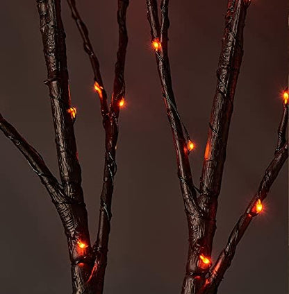 Orange LED Black Twig Branches with Fairy Lights for Halloween - Indoor/Outdoor