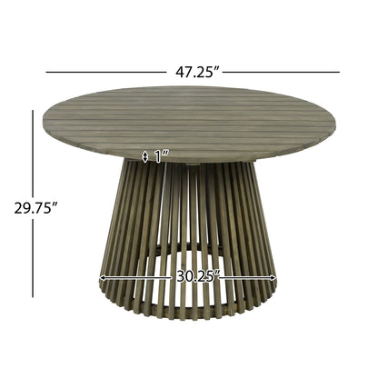 Round Outdoor Grey Acacia Wood Patio Dining Table - 47.25 inch