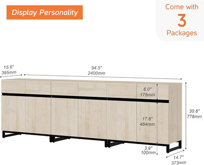 3 In 1 Multifunctional Sideboard Buffet Cabinet With Adjustable Shelves In Light Oak
