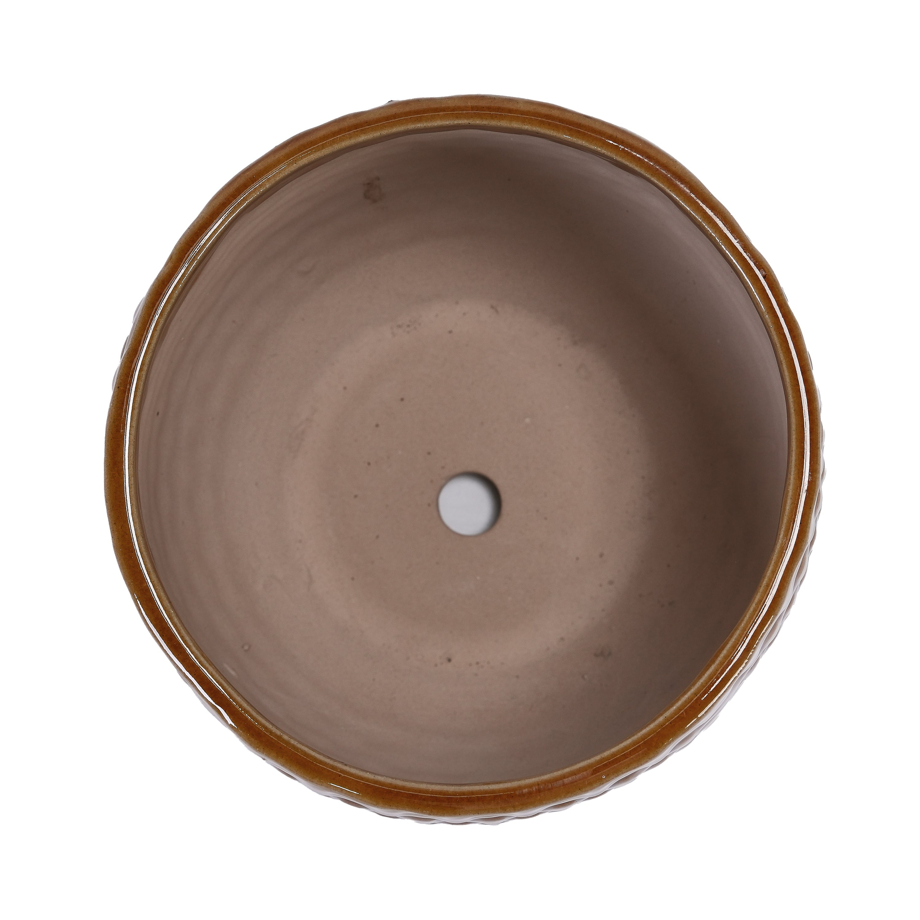 Set of 3 Weave Pattern Ceramic Pots - Brown