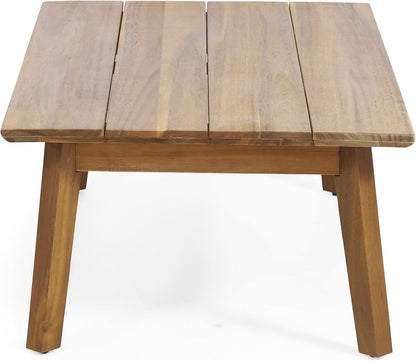 Burchett Outdoor 4 Piece Chat Set - Acacia Wood And Wicker Teak, Brown/Beige