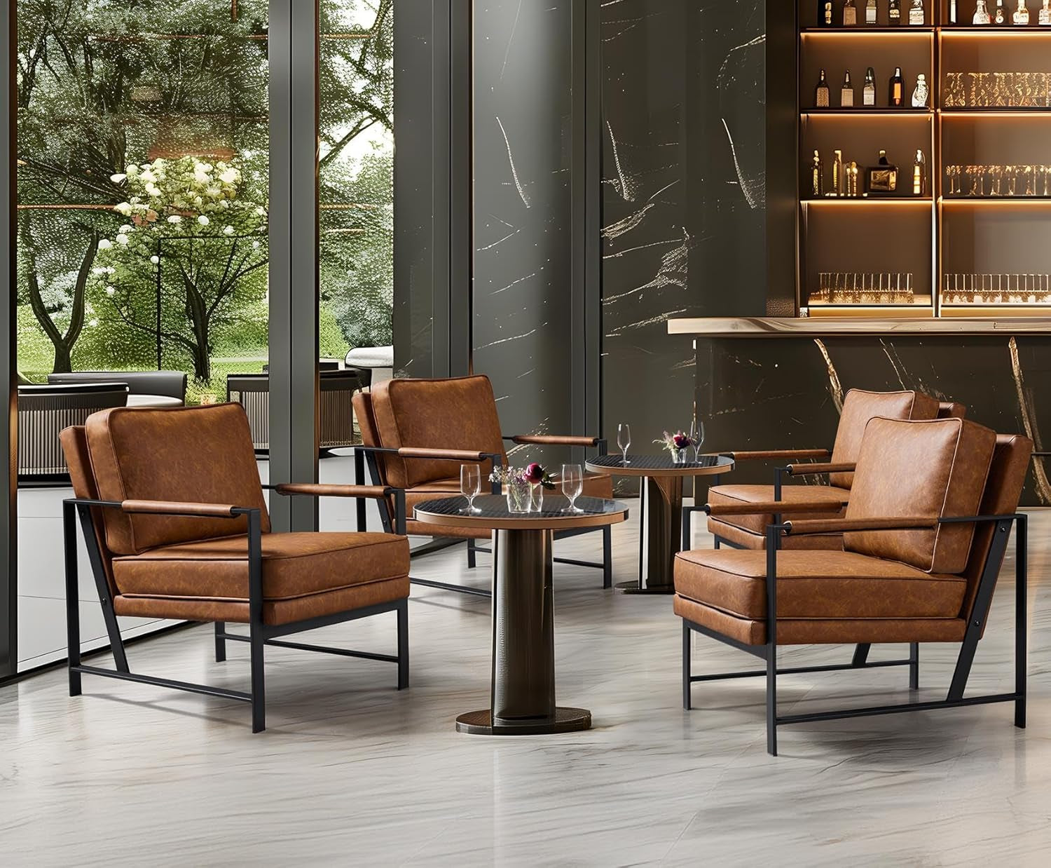 PU Leather Armchair Set in Chestnut