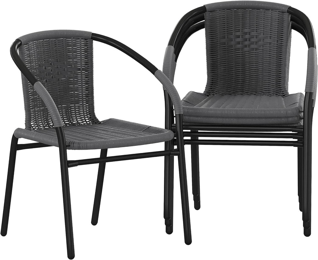Set of 4 Modern Stackable Rattan Outdoor Dining Chairs