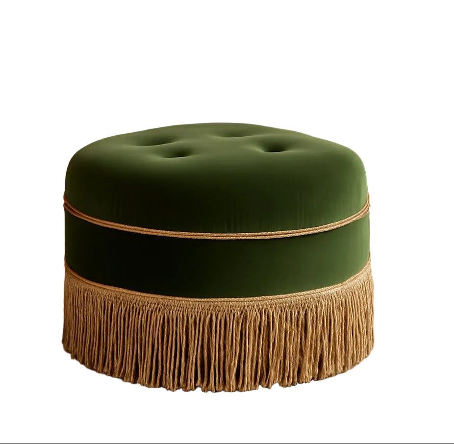 24 Inch Round Premium Textured Upholstered Ottoman - Green