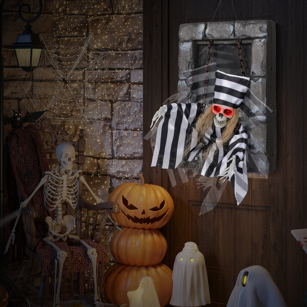 Animated Halloween Decoration - 18 Inch Skeleton Prisoner