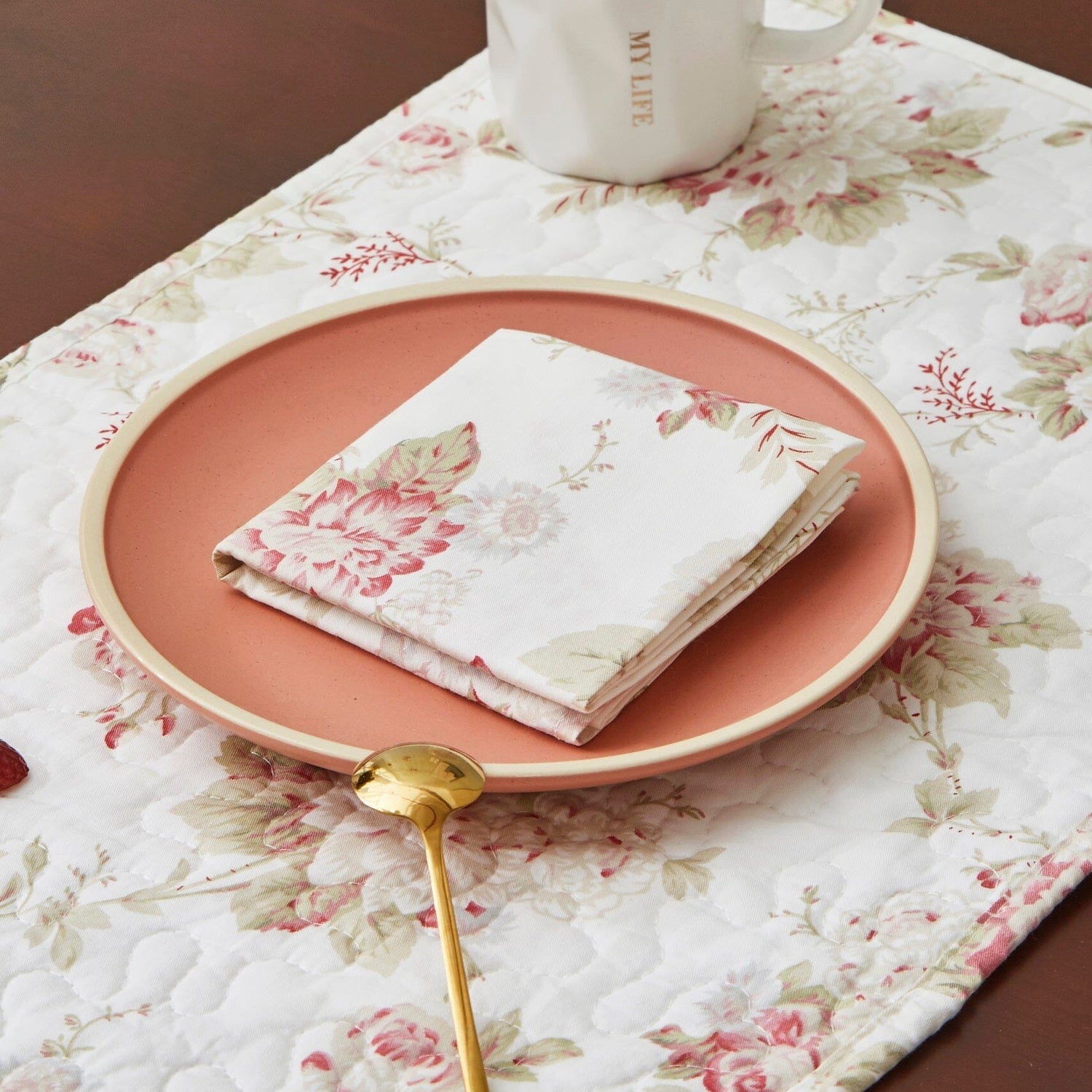 Hint of Mint Floral Cotton Dining Table Napkins - 4 Pc Set
