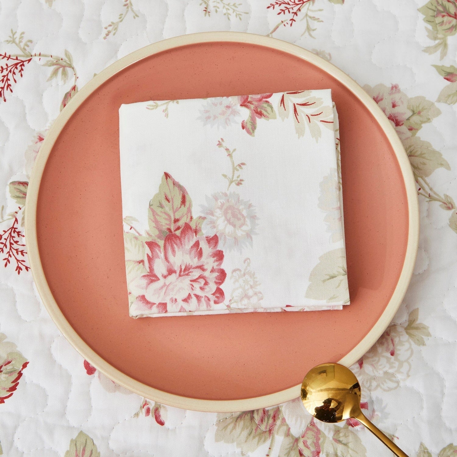 Hint of Mint Floral Cotton Dining Table Napkins - 4 Pc Set