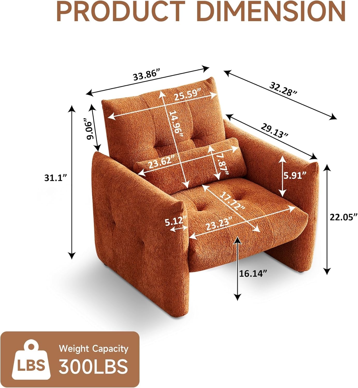 Sherpa Upholstered Arm Chair in Burnt Orange