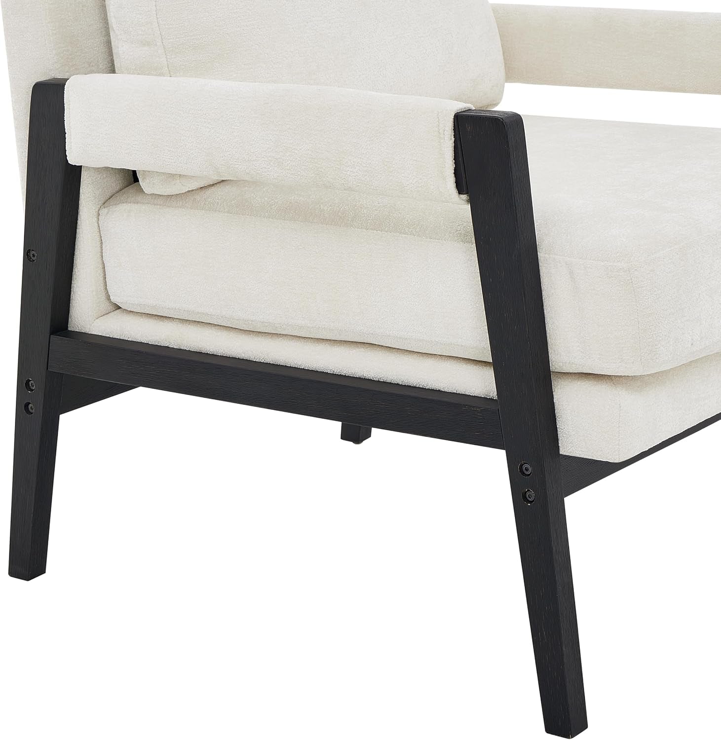 White Chenille Upholstered Mid Century Accent Armchair