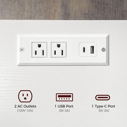 White Farmhouse Style Nightstand With USB Type C Ports