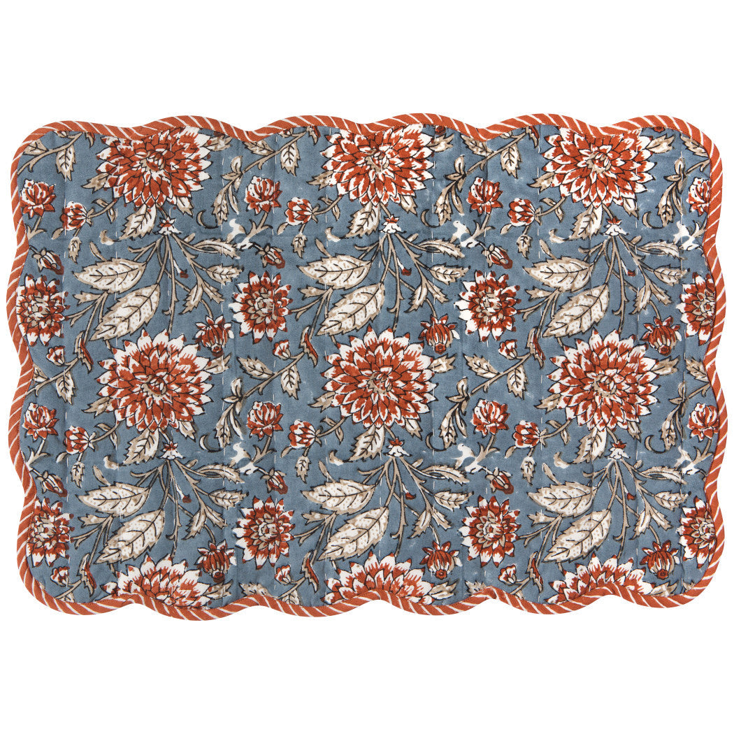 Set of 6 Dahlia Reversible Block Print Kantha Placemats