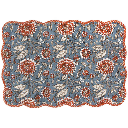 Set of 6 Dahlia Reversible Block Print Kantha Placemats
