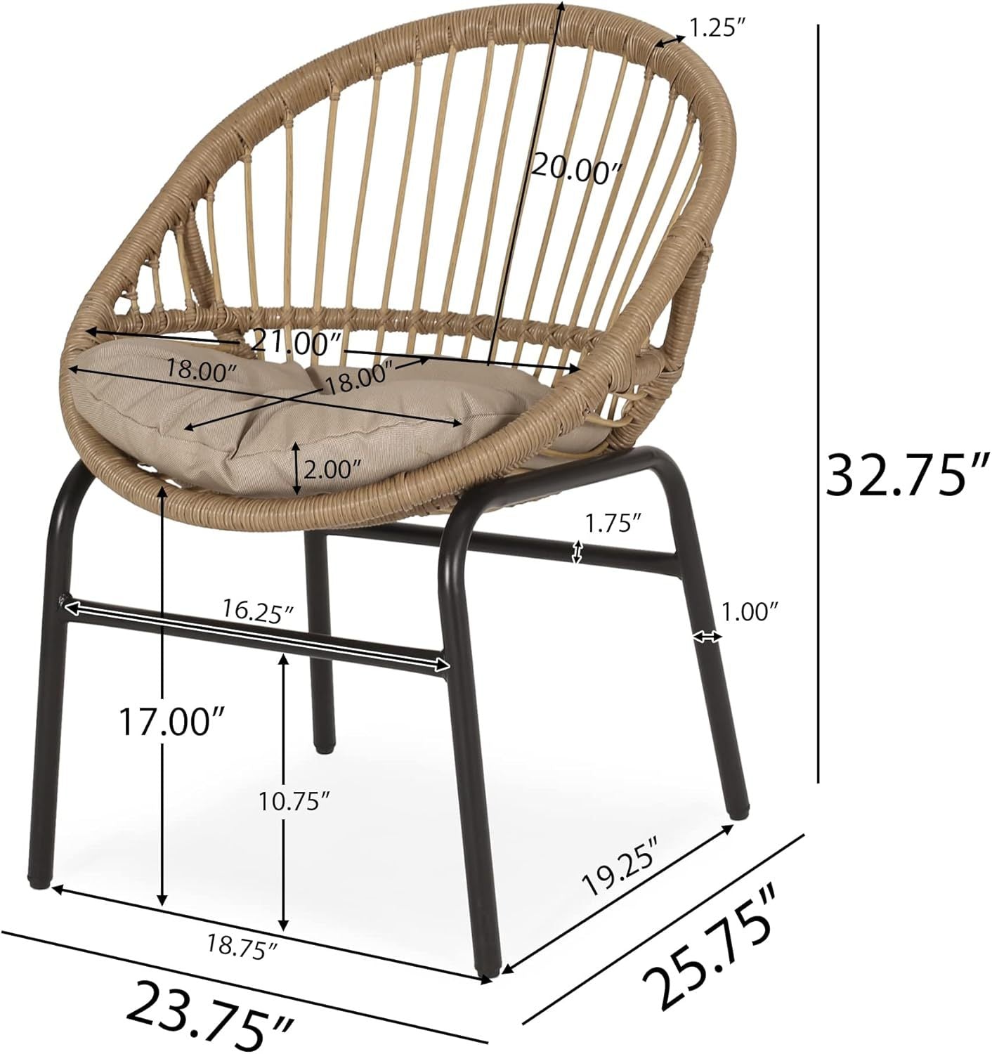 Outdoor Accent Chair with Curved Back - Set of 2