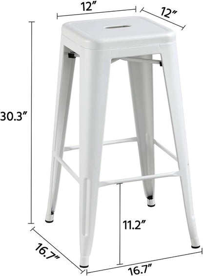 Set of 4 Stacking Metal Indoor/Outdoor Bar Stools- White