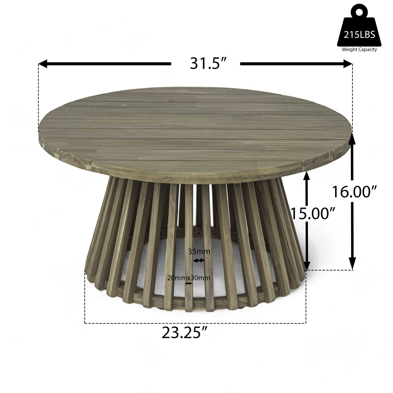 Outdoor Acacia Wood Coffee Table - Grey