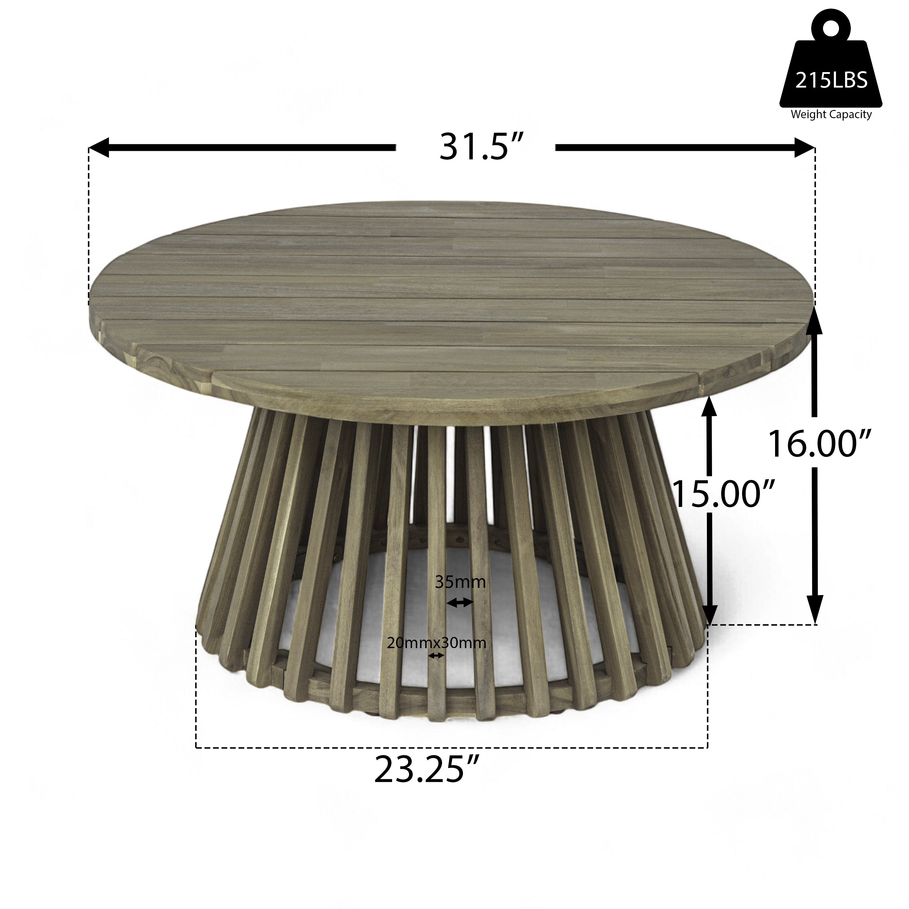 Outdoor Acacia Wood Coffee Table - Grey