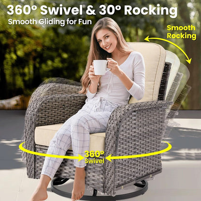 Modern 8 Piece Wicker Patio Set with Swivel Rocking Chairs and Sofa - Beige