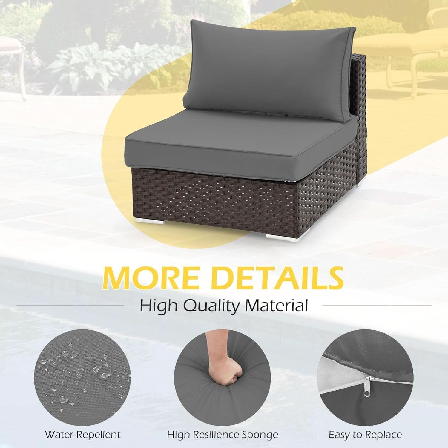 Outdoor Replacement Cushions For 6 Seat Modular Sofa - Gray
