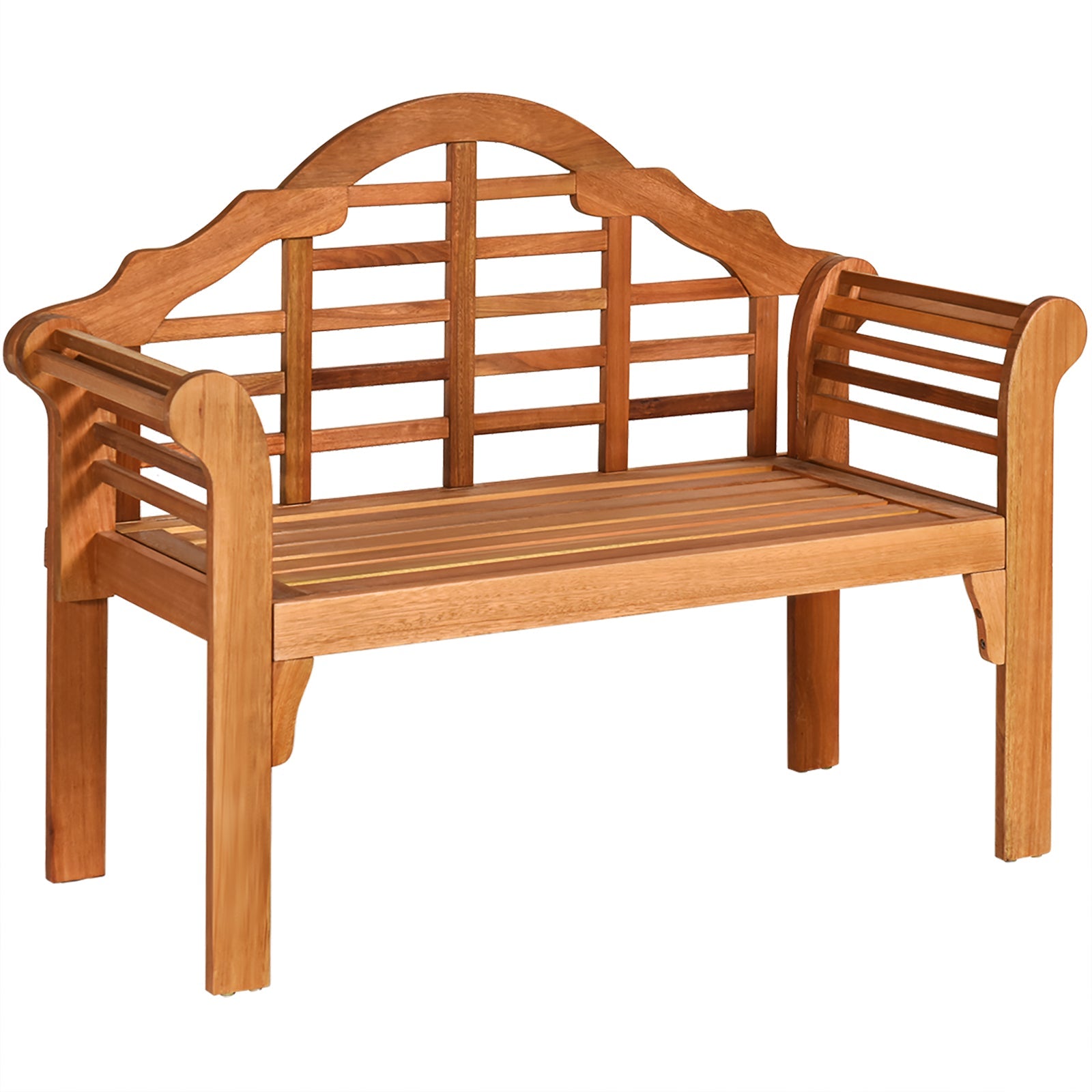 49 Inch Eucalyptus Wood Outdoor Folding Bench with Backrest and Armrests