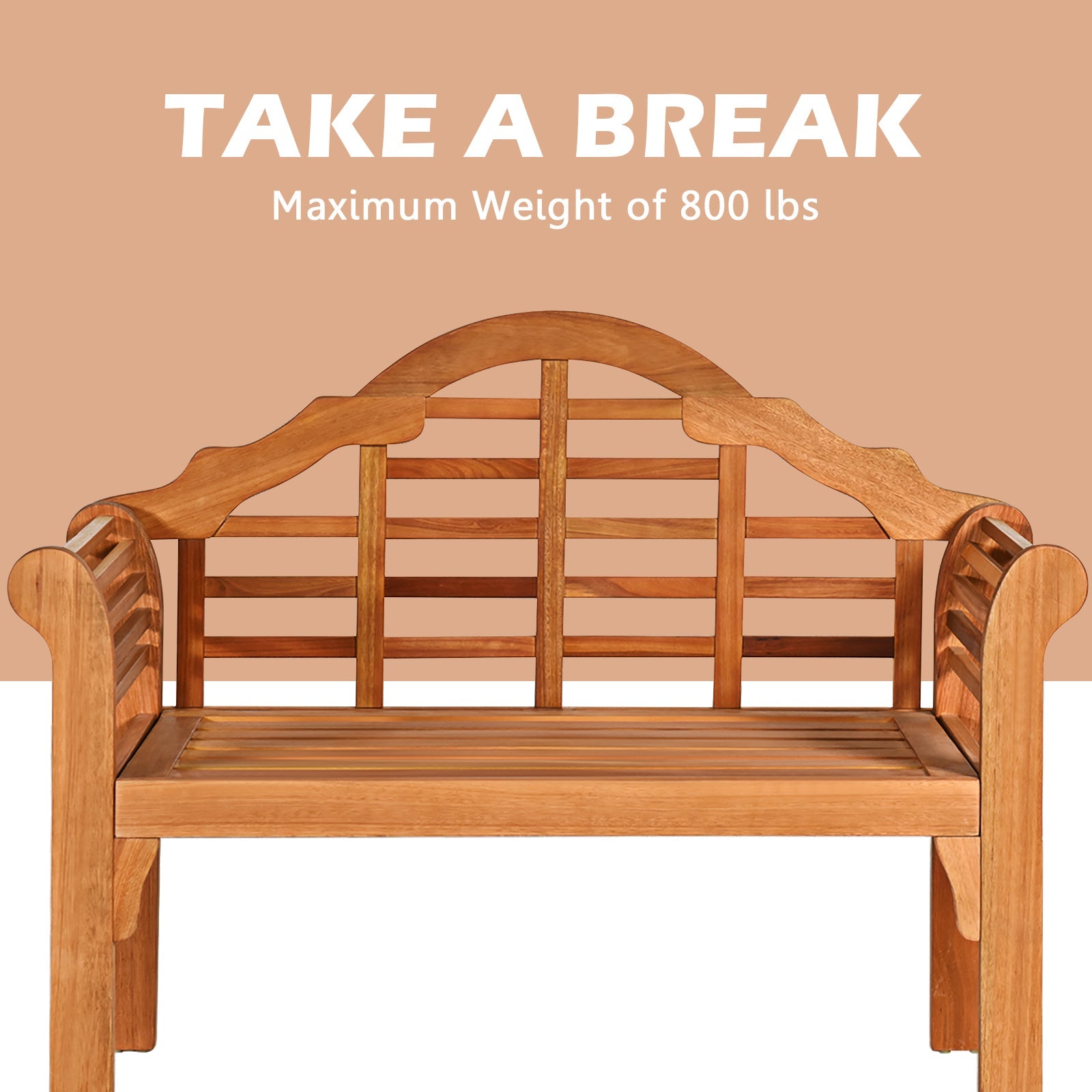 49 Inch Eucalyptus Wood Outdoor Folding Bench with Backrest and Armrests
