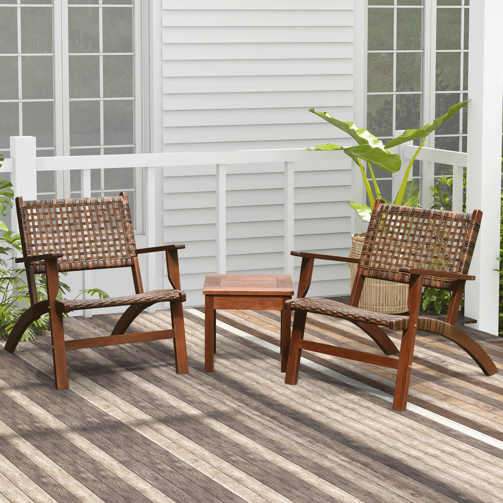 3 Pc Outdoor Rattan Patio Set