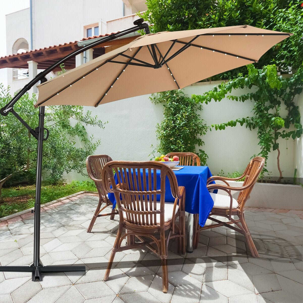10 ft 360° Rotation Solar Powered LED Patio Offset Umbrella - 8 Colors