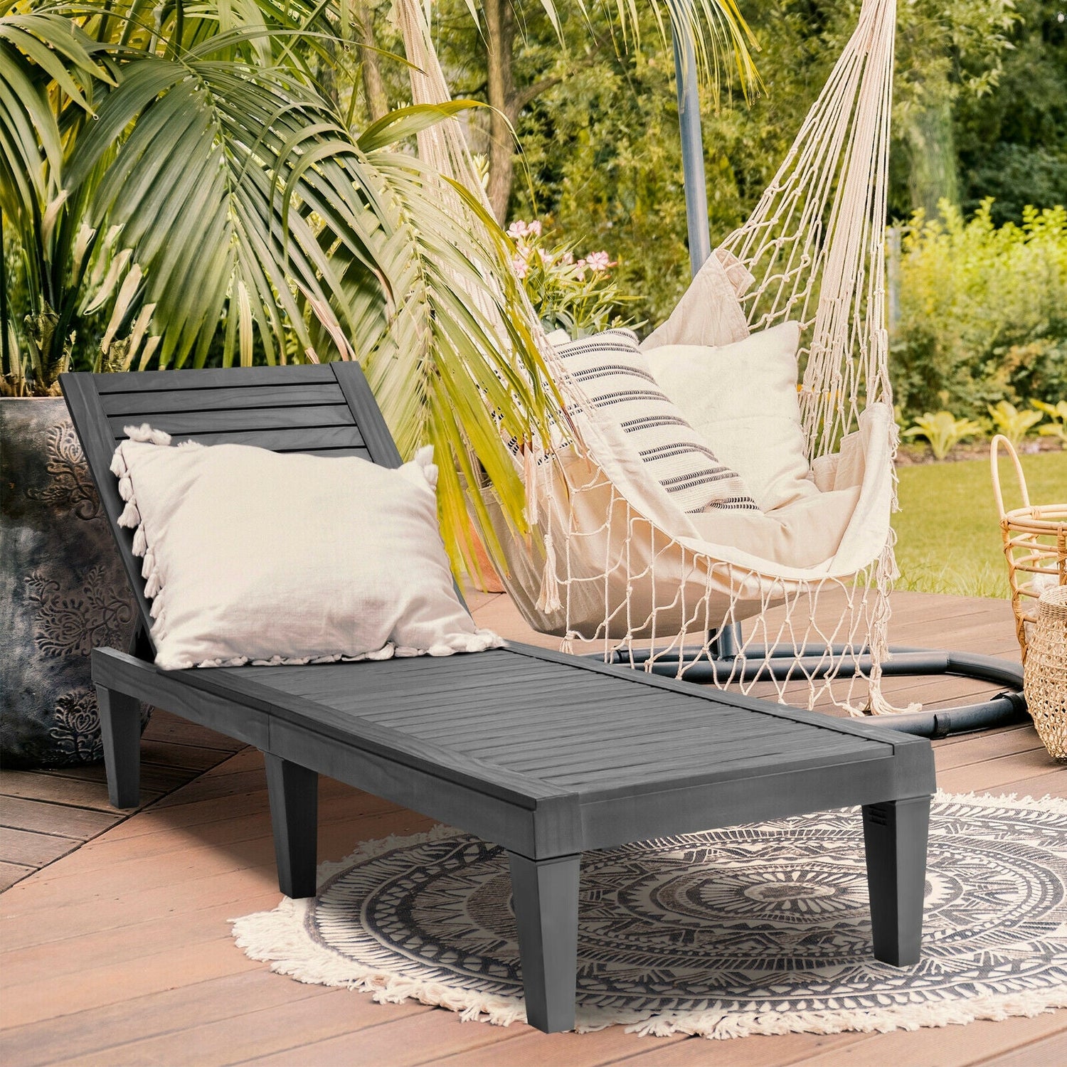 Outdoor Recliner with Adjustable Backrest - Black, Gray, Brown