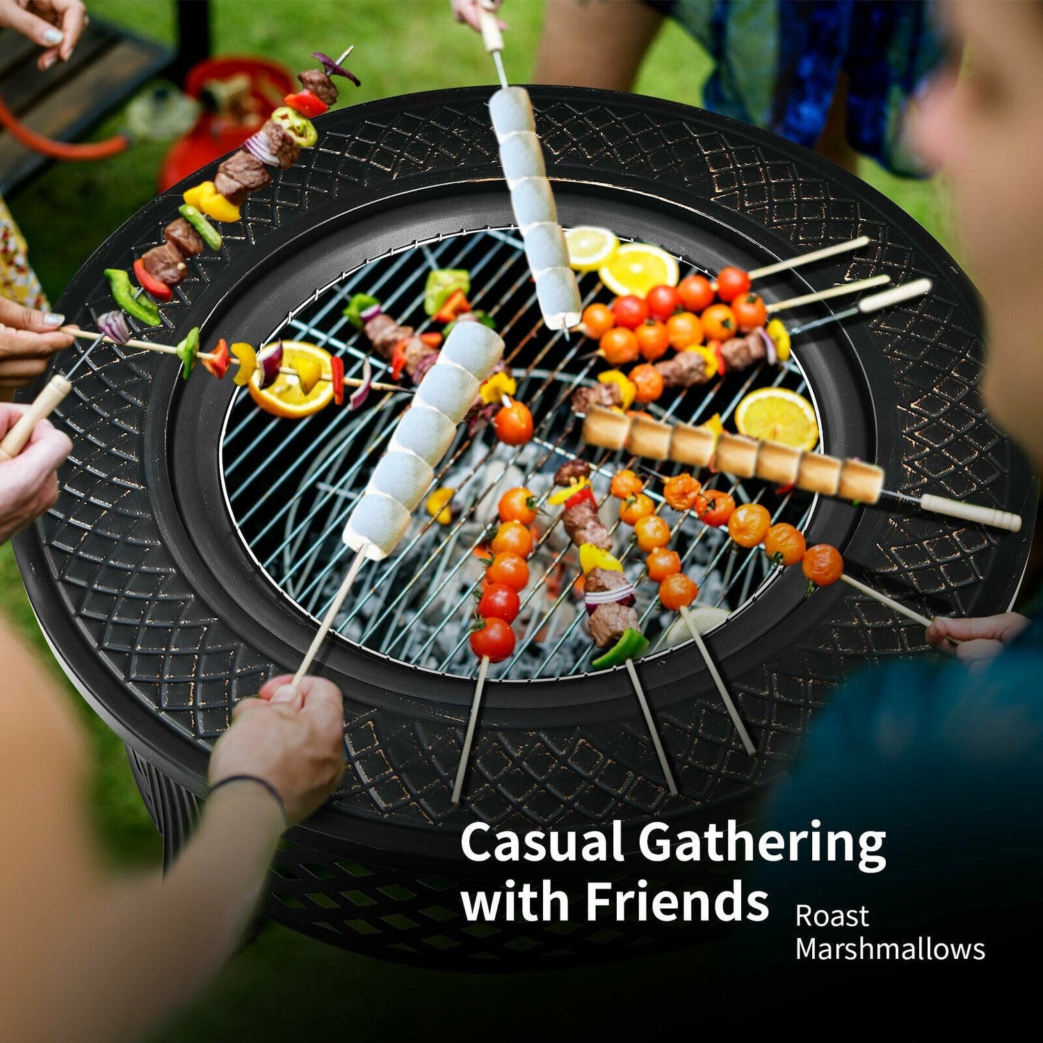 Outdoor Fire Pit with BBQ Grill and High-Temp Resistance Finish