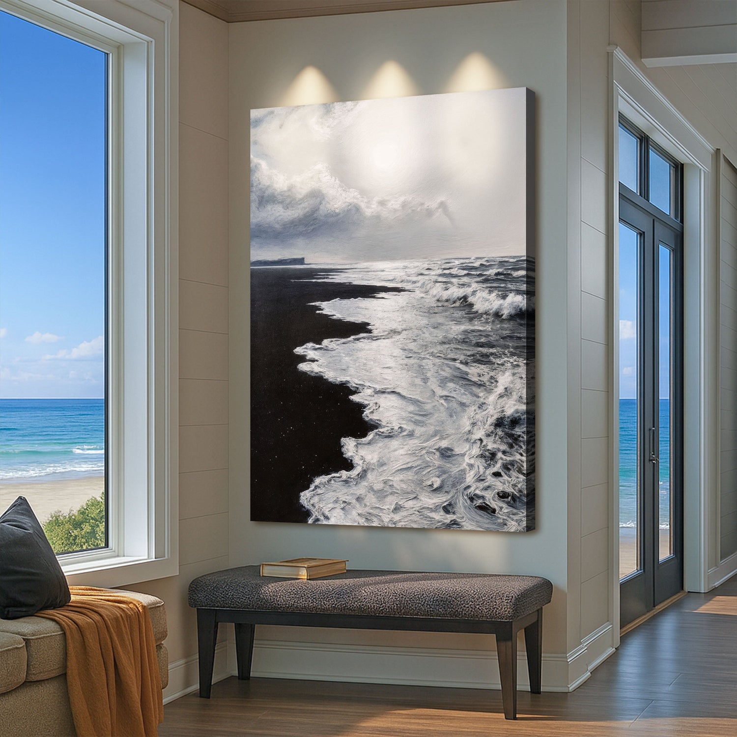 Black &amp; White Waves Abstract  Wall Art