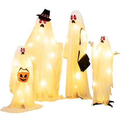 4 Piece LED Ghost Family with Red and Warm White Lights