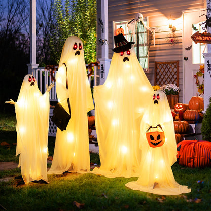 4 Piece LED Ghost Family with Red and Warm White Lights