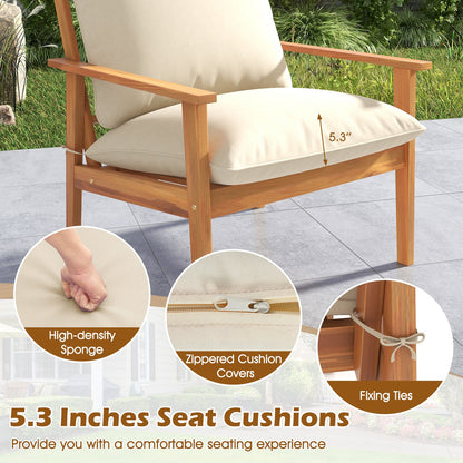 4 Piece Outdoor Acacia Wood Conversation Set with Soft Cushions and Coffee Table