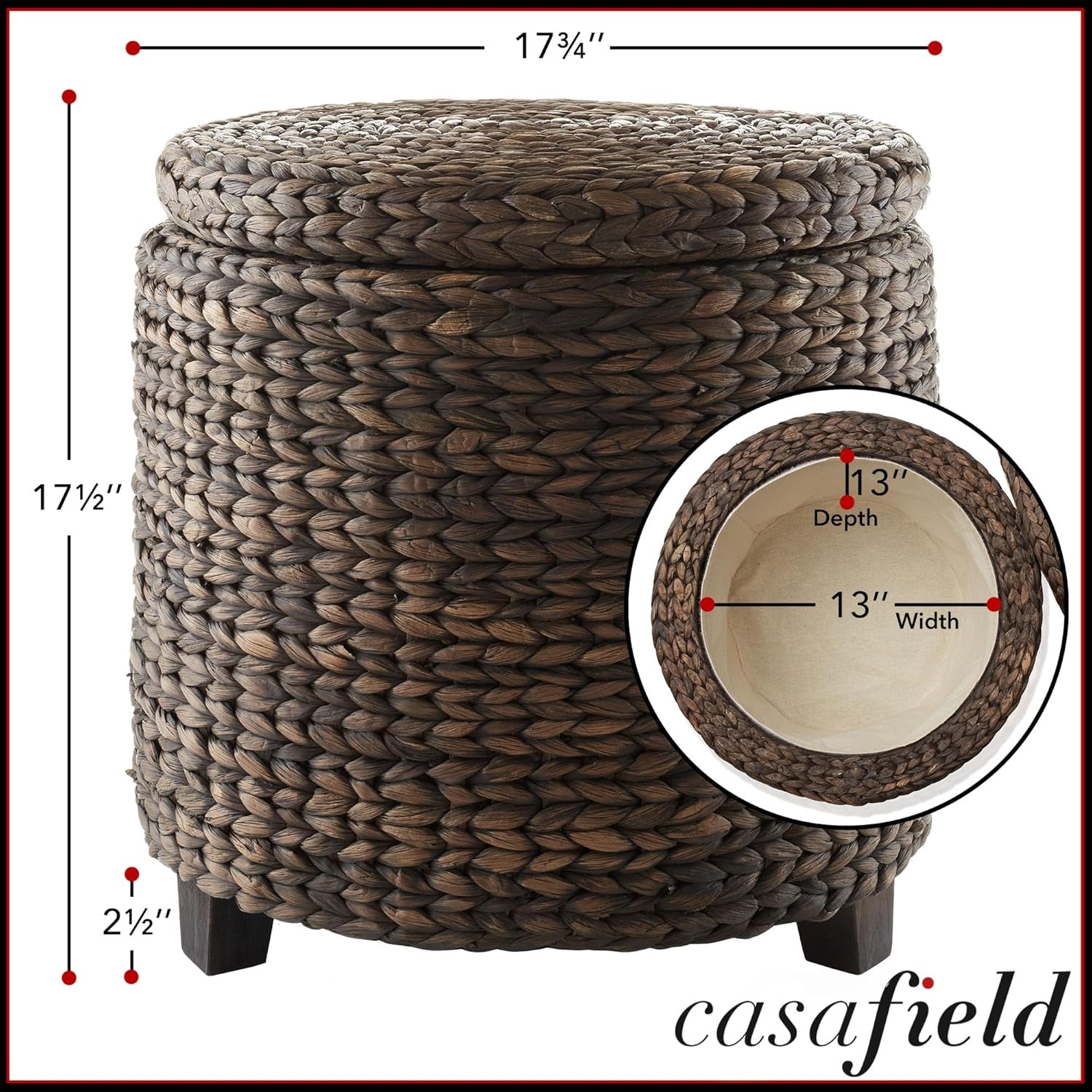 Handwoven Water Hyacinth Ottoman in Espresso
