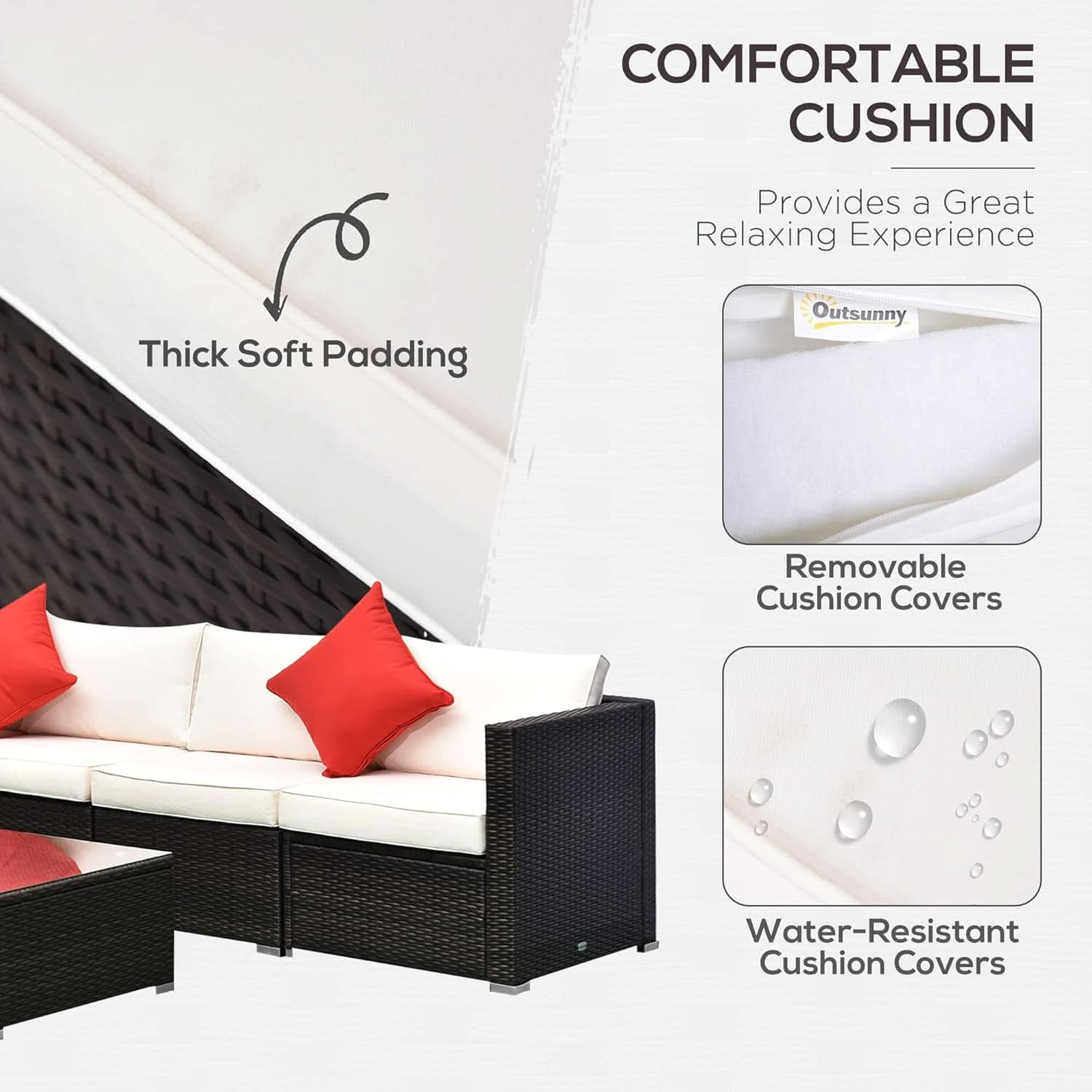 6 Piece Wicker Modular Sectional Set with Ottoman - Espresso/Cream