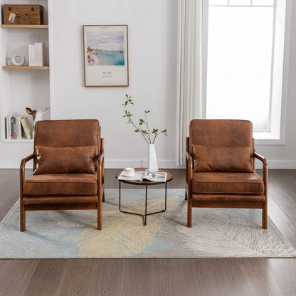 Brown Microfiber Midcentury Modern Accent Chairs - 2 pc Set