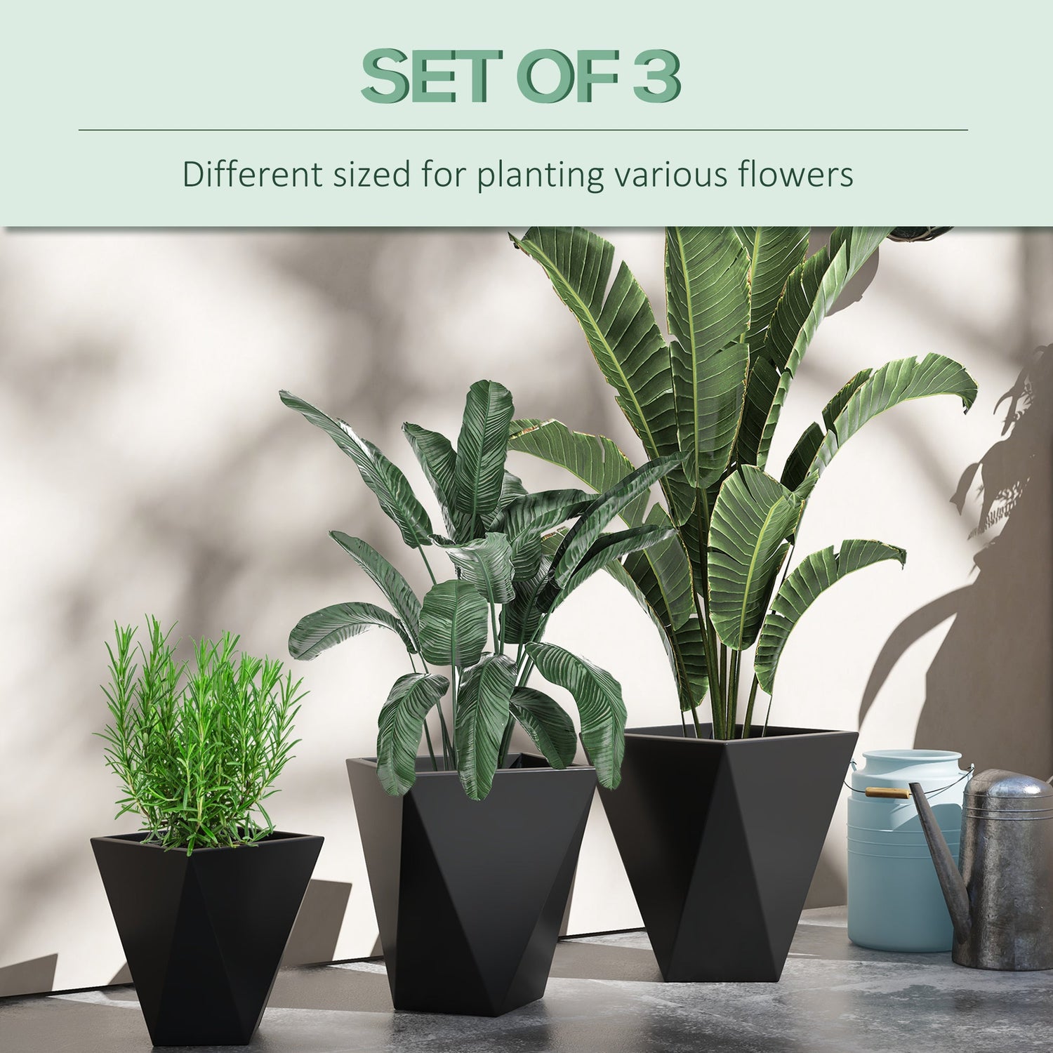 Set of 3 Tall Planters - Black