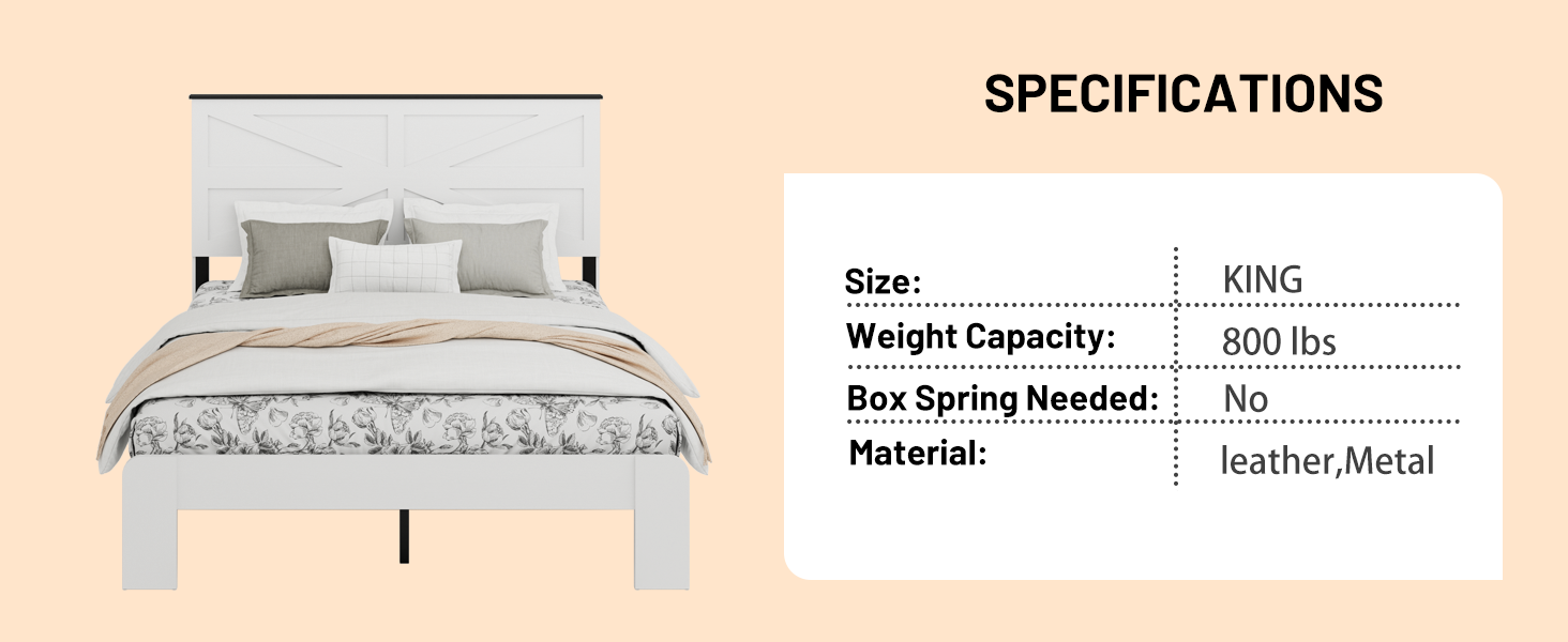 Wood Platform Bed Frame in White - King
