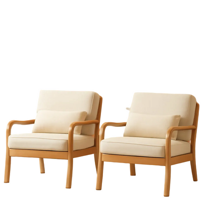 Set of 2 Beige Upholstered Accent Chairs With Pillows