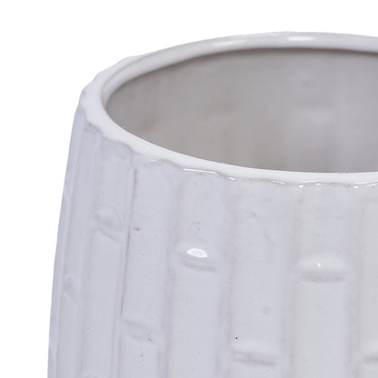 Set of 2 Patterned Ceramic Planters - White