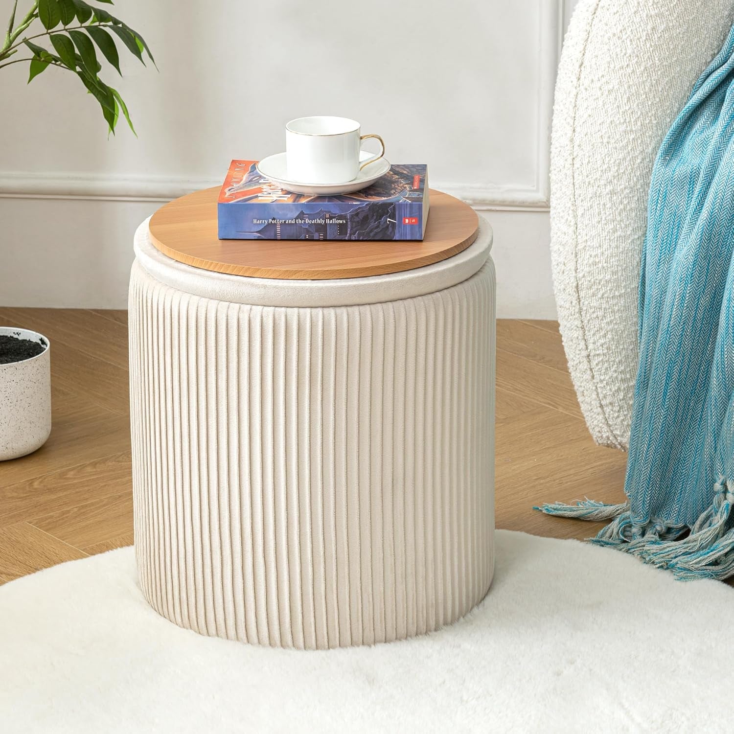 Beige Velvet Nesting Storage Ottomans - 2 Pc