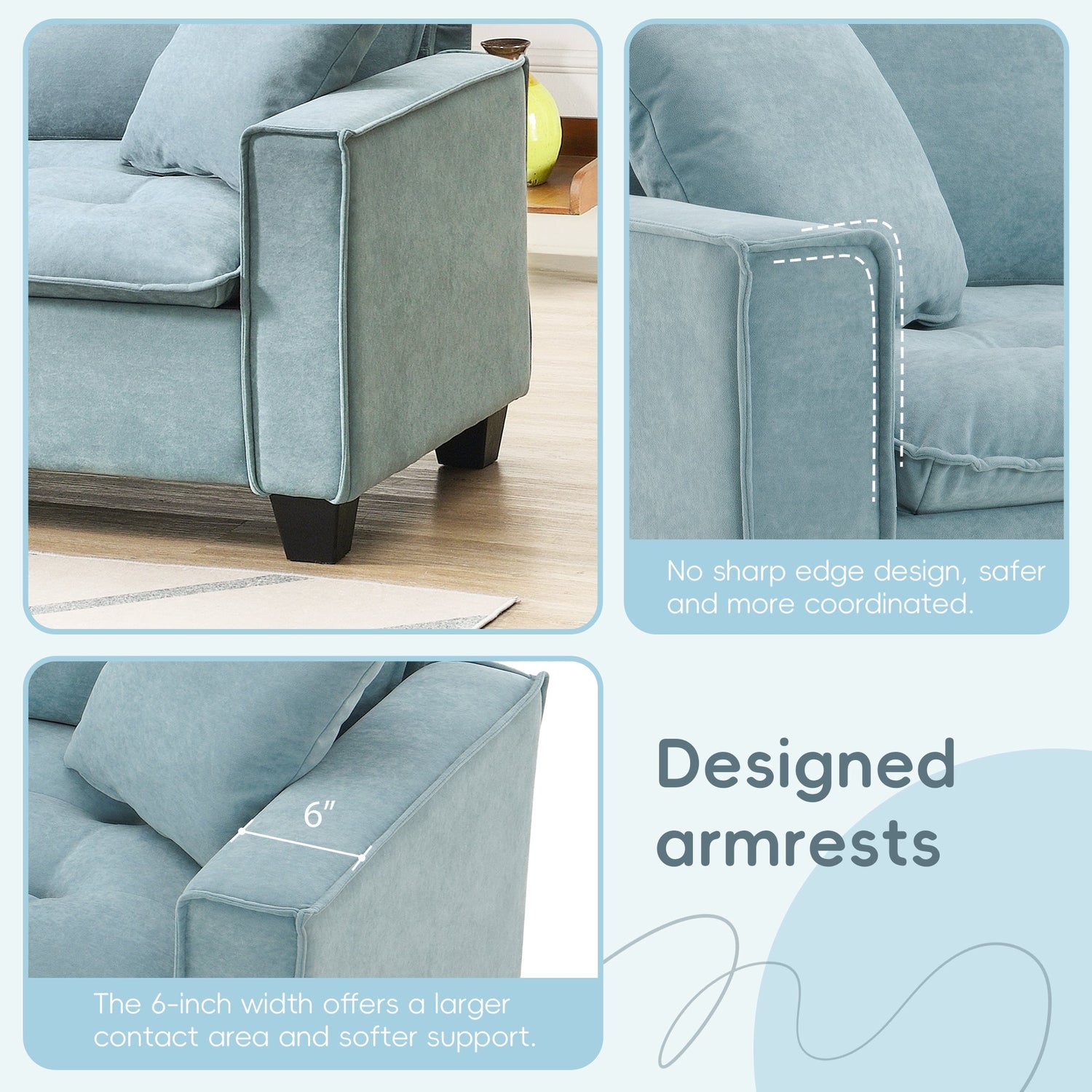 Modern Reversible Sofa Sectional in Sky Blue
