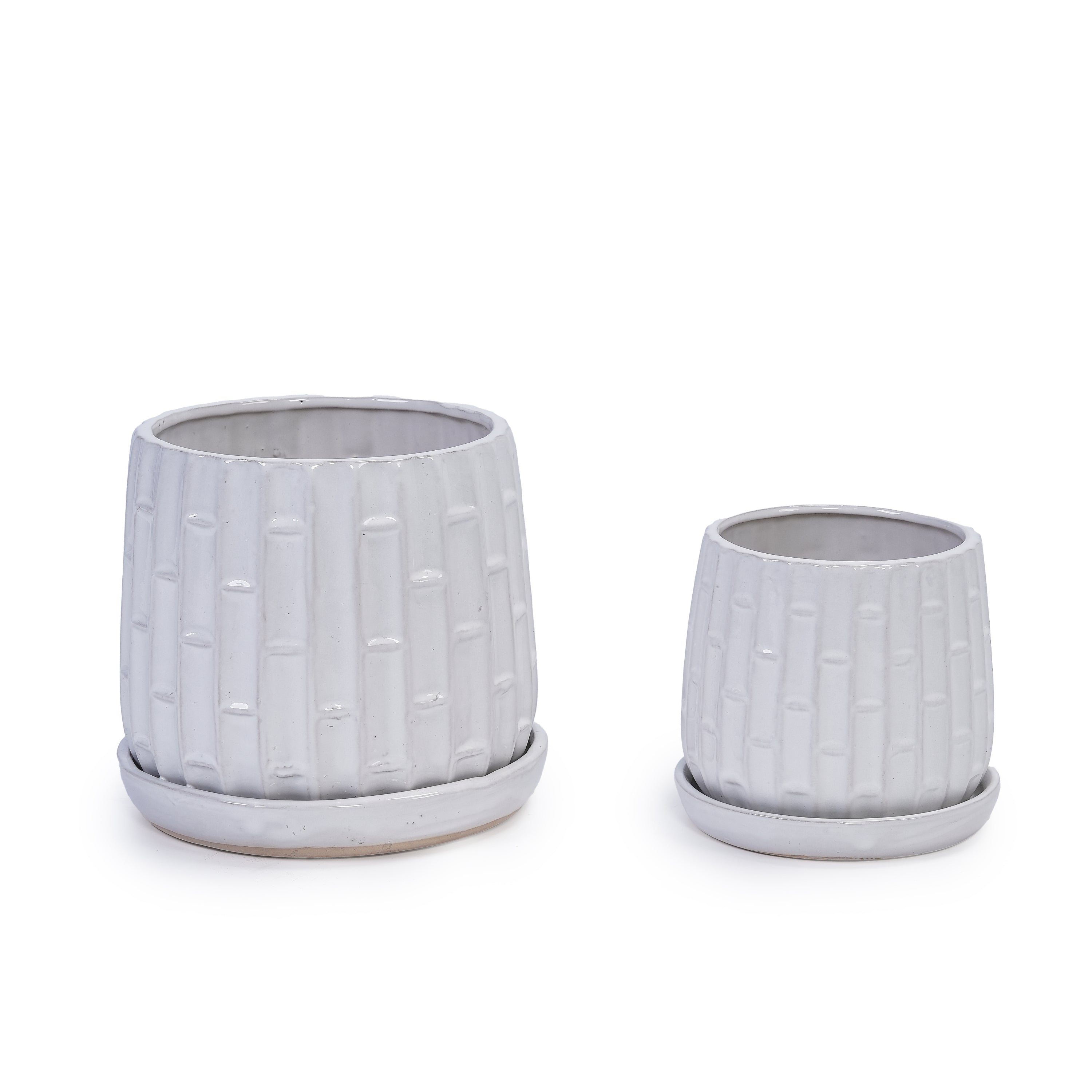 Set of 2 Patterned Ceramic Planters - White