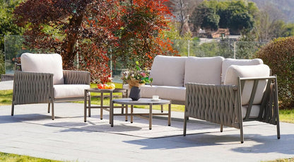 Modern 5 Piece Outdoor Sofa Set with Waterproof Cushions - Gray